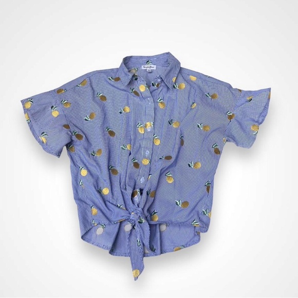 Lemon Embroidered Pinstripe Tie Front Top
Love, Fire size S/P - Picture 1 of 5